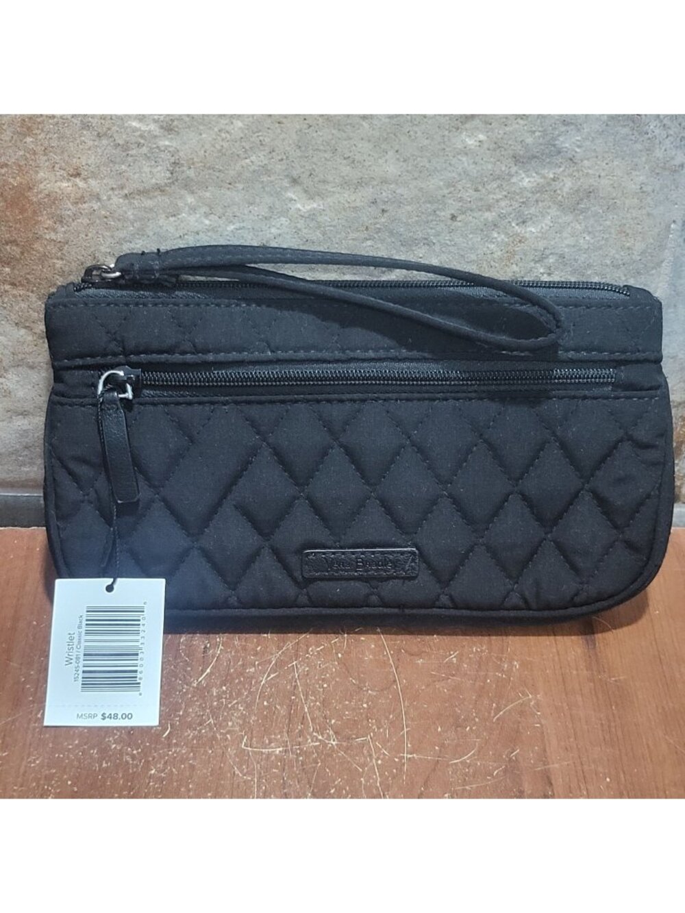 NWT Vera Bradley RFID Large Smartphone Wristlet Classic Black Quilted Wallet Bag